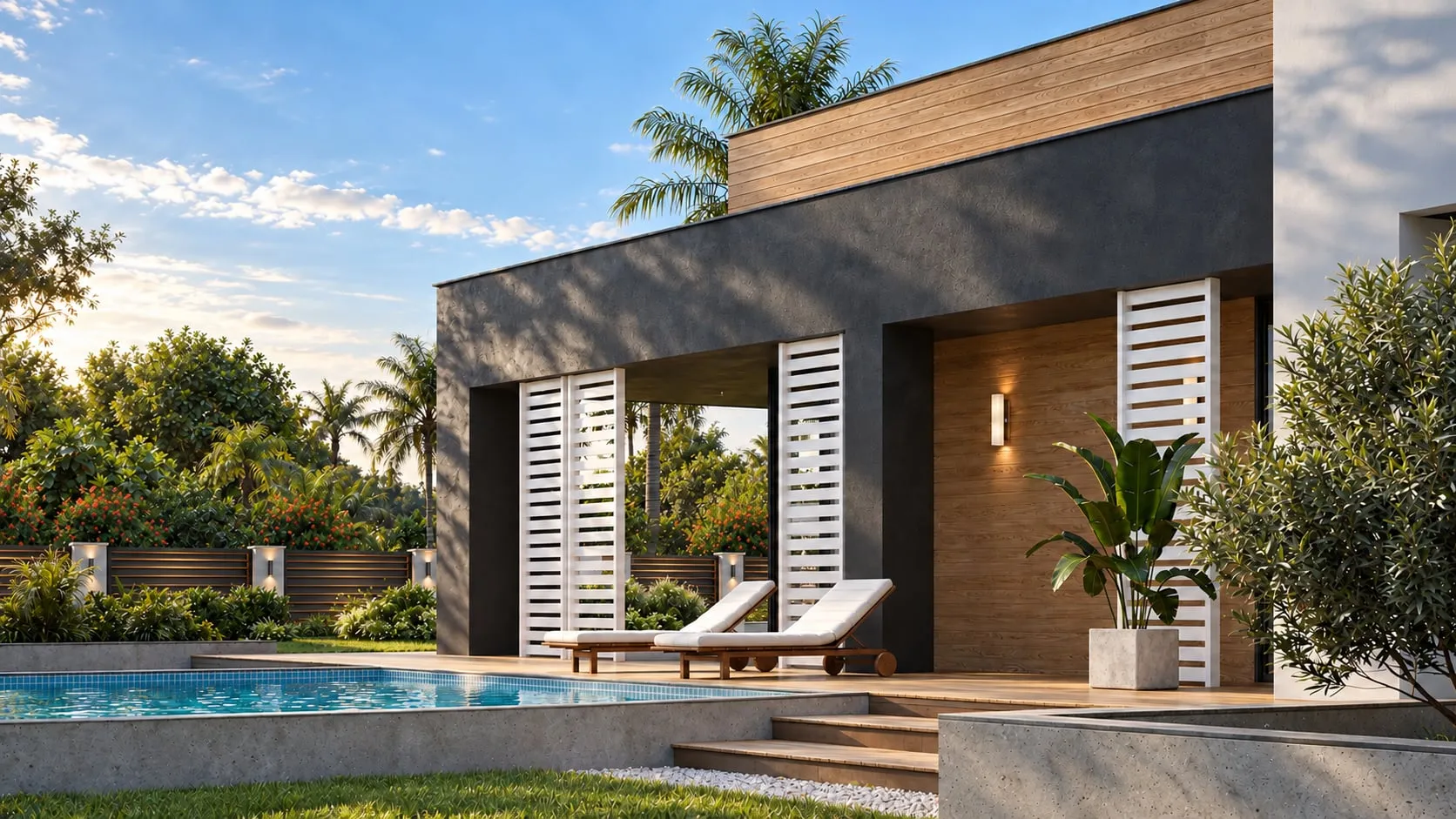 Pool terrace of a contemporary house
